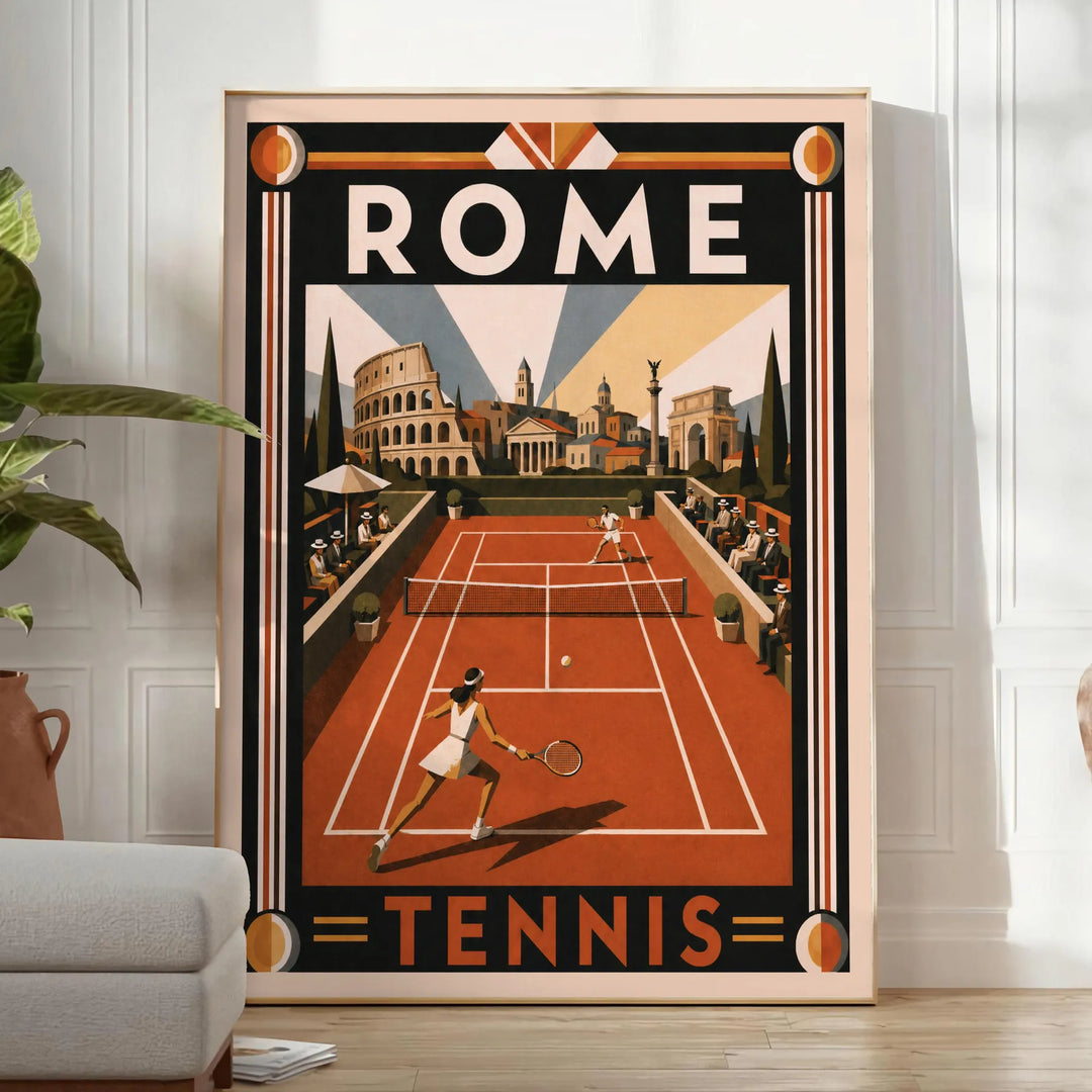 Roma Tennis 4 un élément essentiel décoration couleurs noir orange une touche dynamique intérieur disponibles 30x40 poster captivant passion cadre