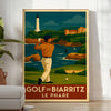 space golf poster art vibrant yellow gray hues Biarritz sized best gift golfers Deco enthusiasts wall style available