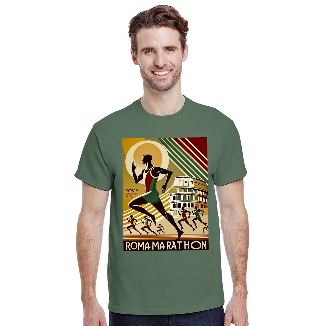 ローママラソン5 Tシャツ。アイコニックなデザインで、快適な高品質素材を使用。ランニング愛好者に最適な一枚。