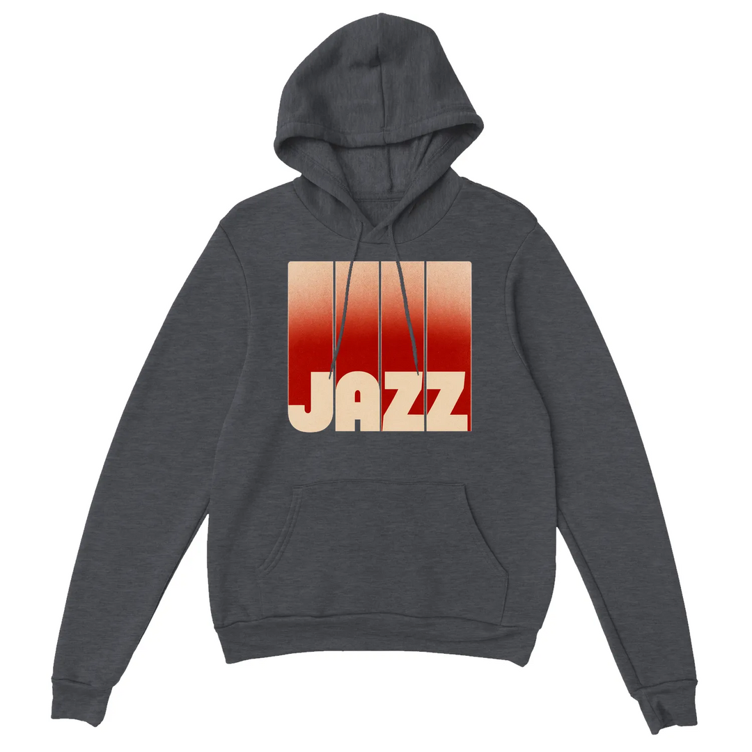 Hoodie Jazz Music, confortável e estiloso, feito de mistura de algodão e poliéster, com capuz forrado, bolso frontal e punhos