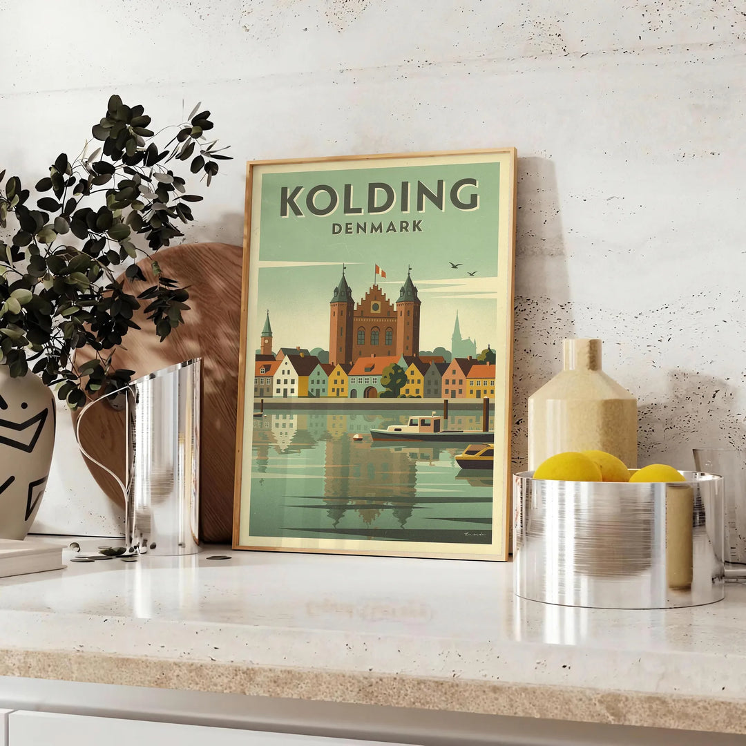 Βιντάζ Art Déco αφίσα Κόλντινγκ, Δανία σε γκρι και πράσινο