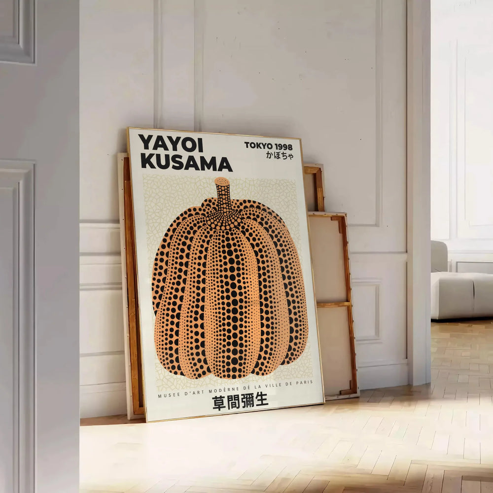 space captivating Pumpkin Yayoi Kusama poster vibrant green orange colors sized artwork unique touch room Buy today unframed formats convenience