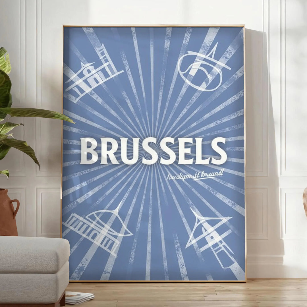 Art Déco-Poster von Brüssel mit Architektur in grünen und grauen Tönen