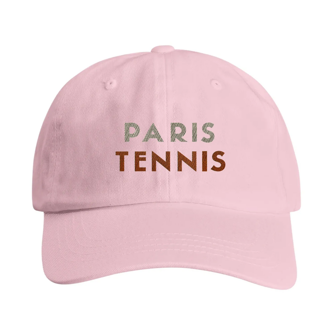 Vintage broderad keps med Paris Tennis 3-logga, låg profil och avslappnad stil