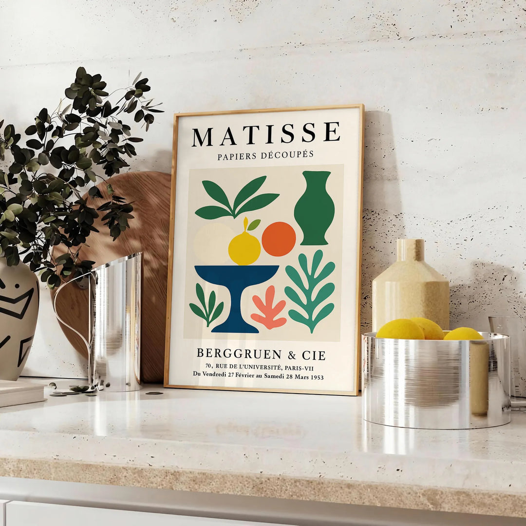 Poster Matisse Papiers Découpés con design bianco e arancione, disponibile in diverse dimensioni, ideale per arredare con art