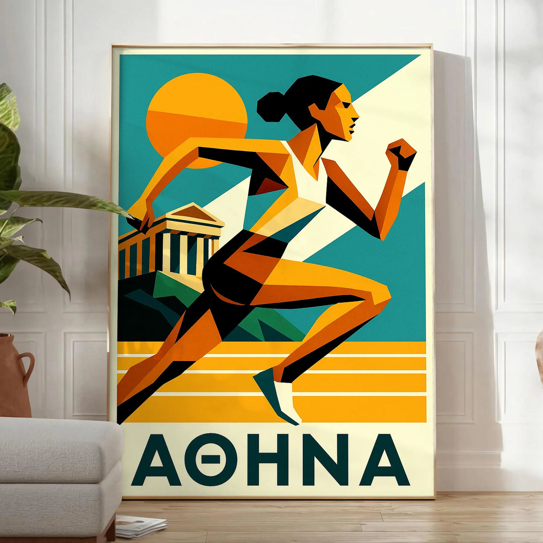 Poster Athletics Athena 19, colori vivaci verde e arancione, dimensioni 50x70 o 30x40, ideale per appassionati di sport