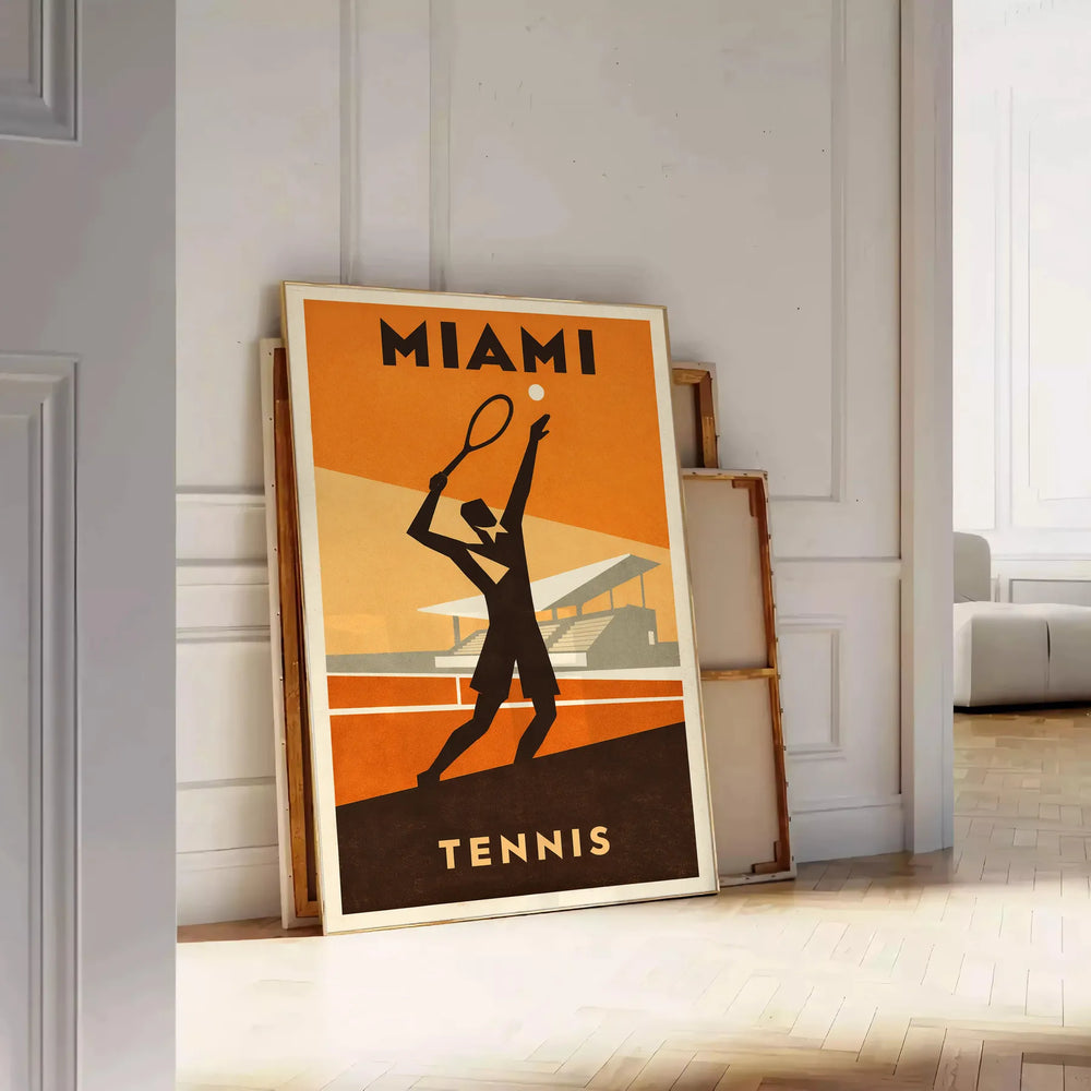 space vibrant Miami United States Tennis poster energetic orange green hues dimensions eye piece perfect enthusiasts fans Buy artwork available