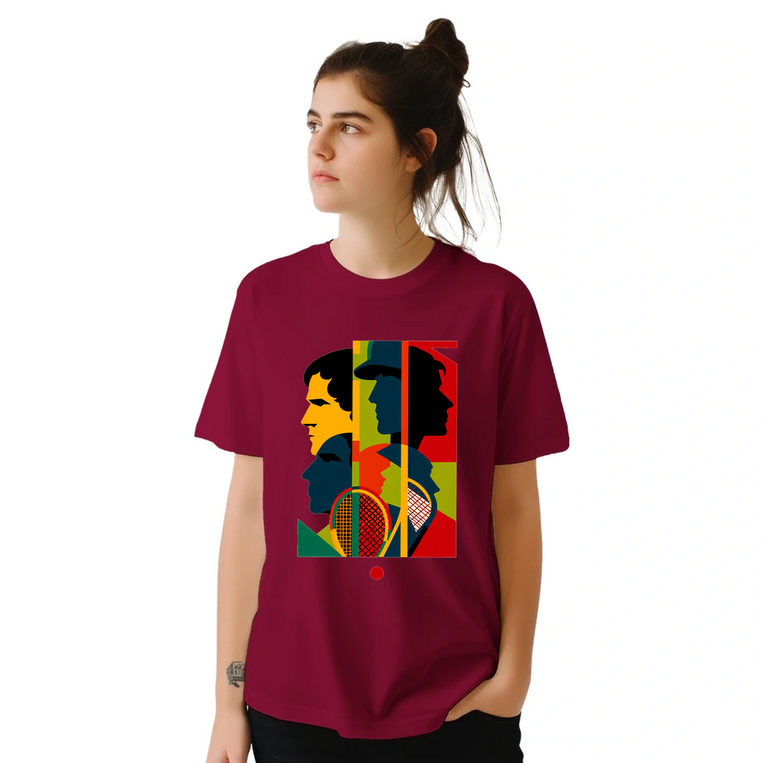 テニス大会に最適なスタイリッシュなテニステーマのTシャツ。プレイヤーやファンにぴったりの快適さとゲームへの情熱を融合。サイズ: S, M, L, XL, XXLでご用意。