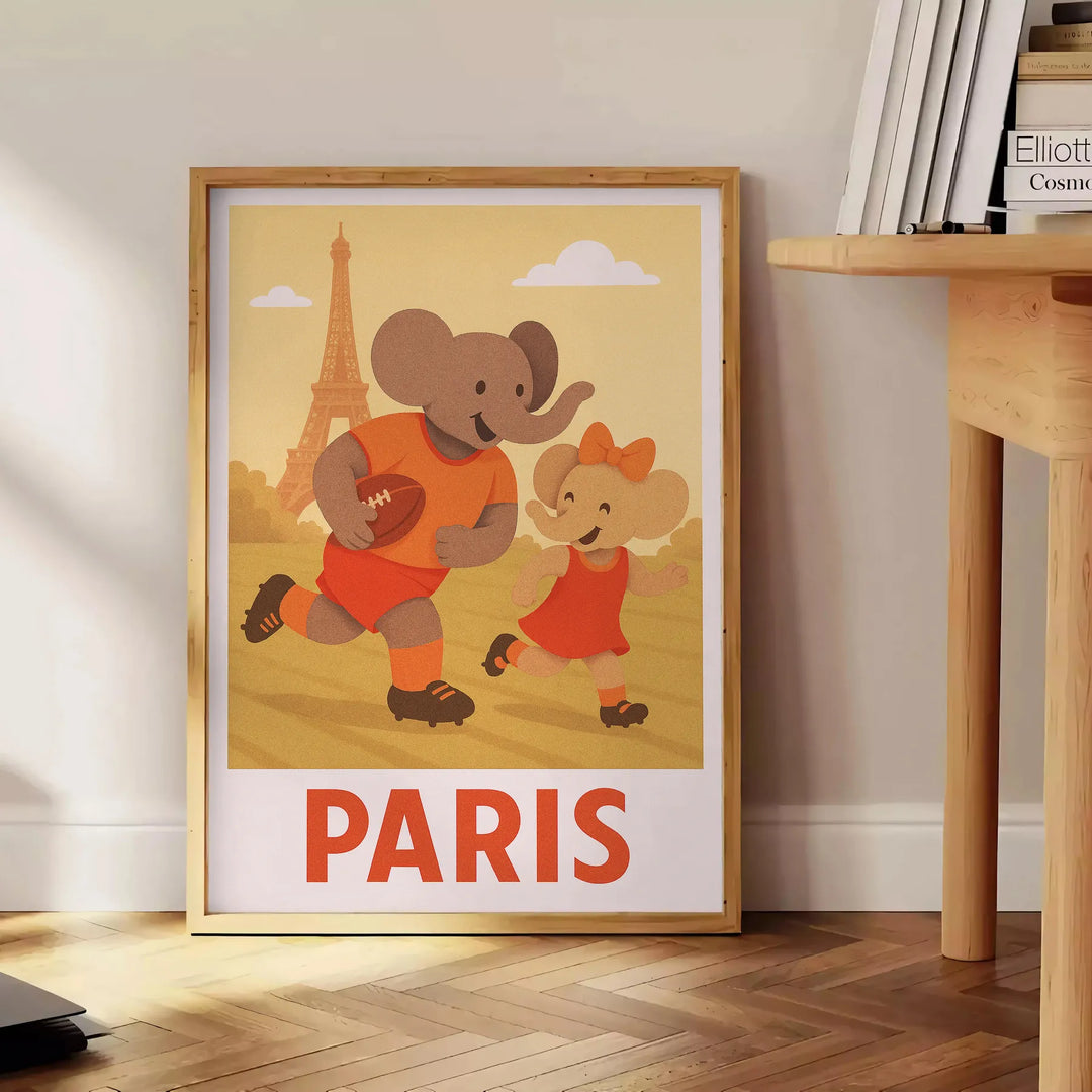 space charming Kid Elephant Rugby Paris poster vintage art deco print playful spirit perfect sports lover child room dimensions today