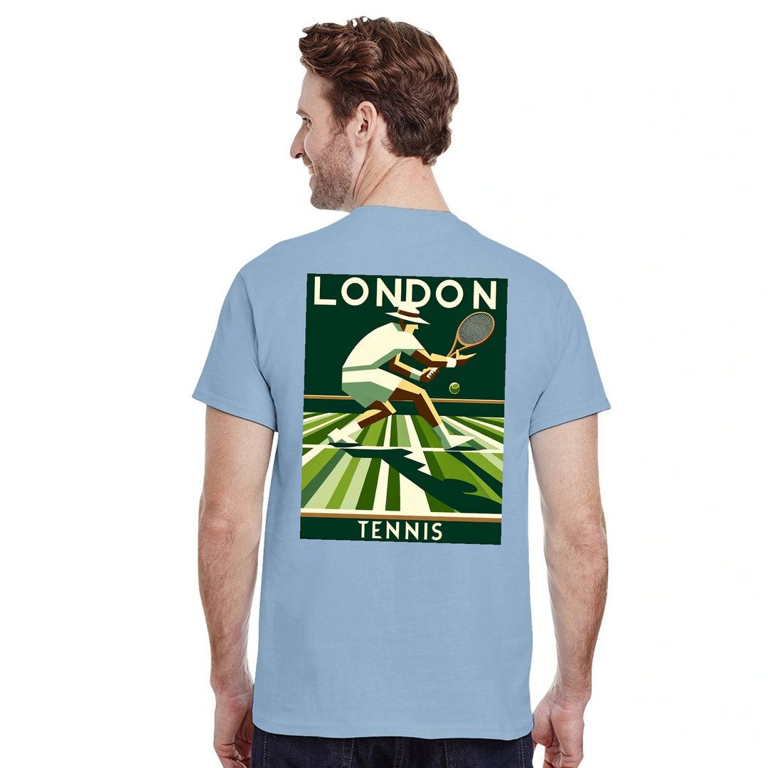 Koszulka tenisowa London z unikalnym wzorem, idealna dla fanów tenisa. Dostępna w rozmiarach S, M, L, XL, XXL