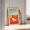 Plakat w stylu Art Deco przedstawiający Cartagena, Kolumbia w kolorach pomarańczowym i niebieskim