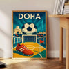 space vibrant Doha Qatar football poster dynamic shades yellow blue fans eye piece passion game today sizes cm size A4 A0