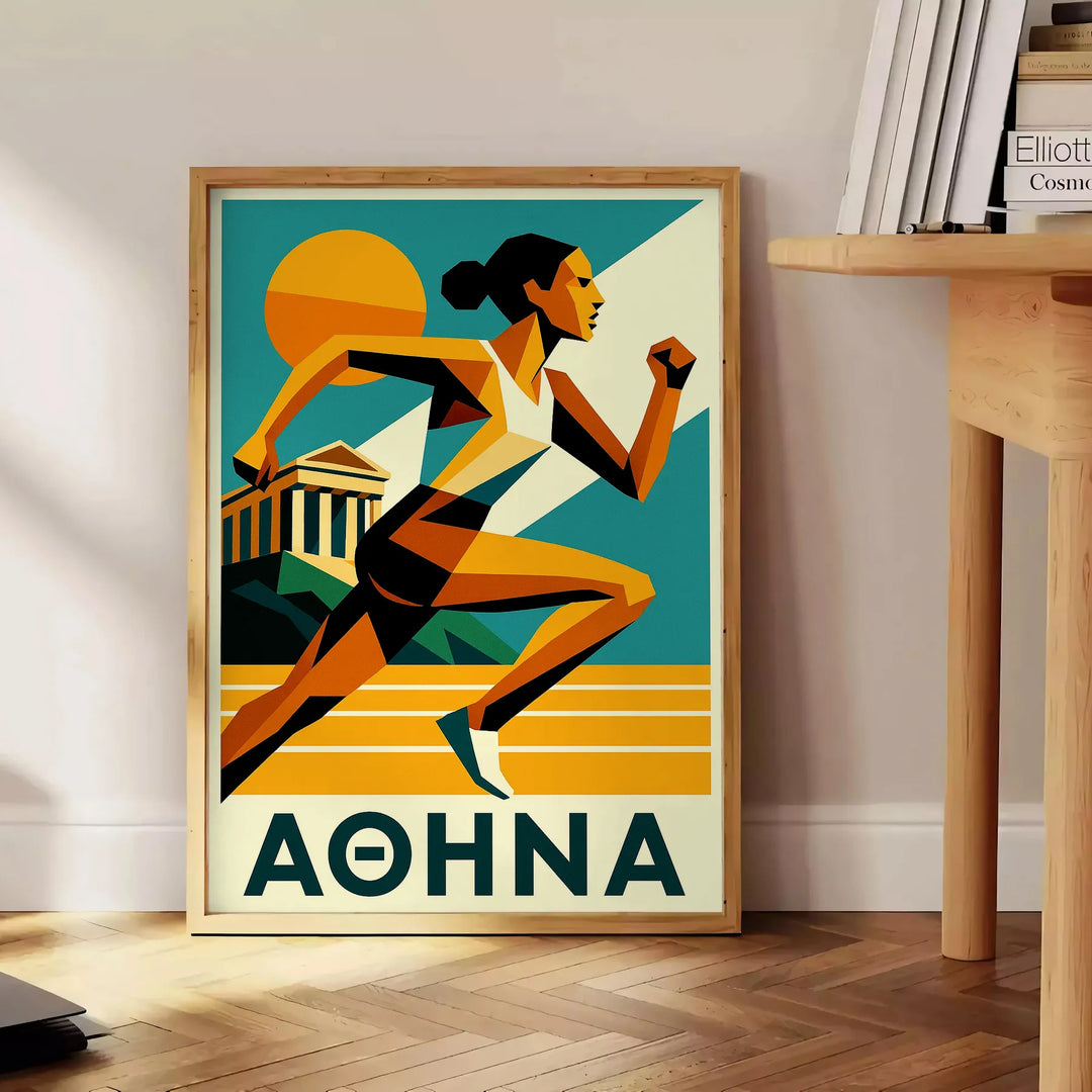 Poster Athletics Athena 19, colori vivaci verde e arancione, dimensioni 50x70 o 30x40, ideale per appassionati di sport