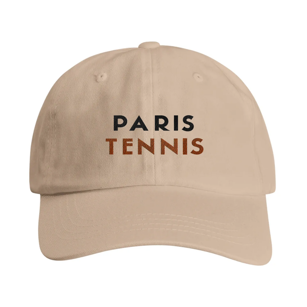 Vintage broderad keps med Paris Tennis-logotyp, justerbart band, mässingsspänne