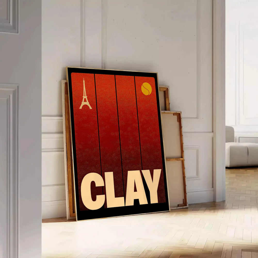 space stunning clay tennis poster striking red black design sports enthusiasts excitement game dynamic touch decor available