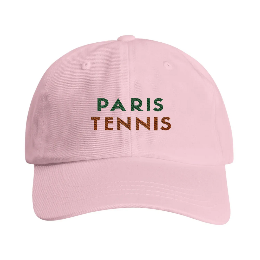 Vintage bomullskeps broderad med Paris Tennis-motiv, låg profil