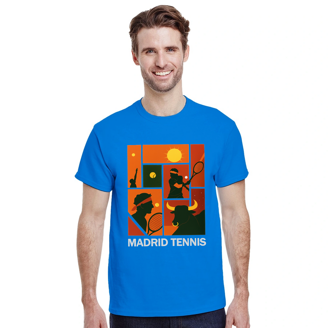Madrid Tennis T-shirt med Rafa Nadal, perfekt för tennisälskare. Tillverkad av mjuk bomull för komfort och stil, både på och