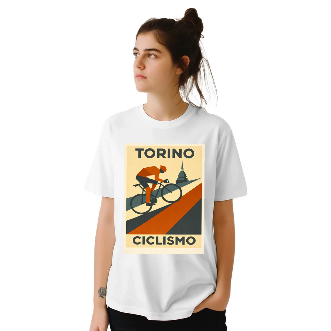 Image White de Turin Italy Cyclisme Tshirt [color:white] [view:front]