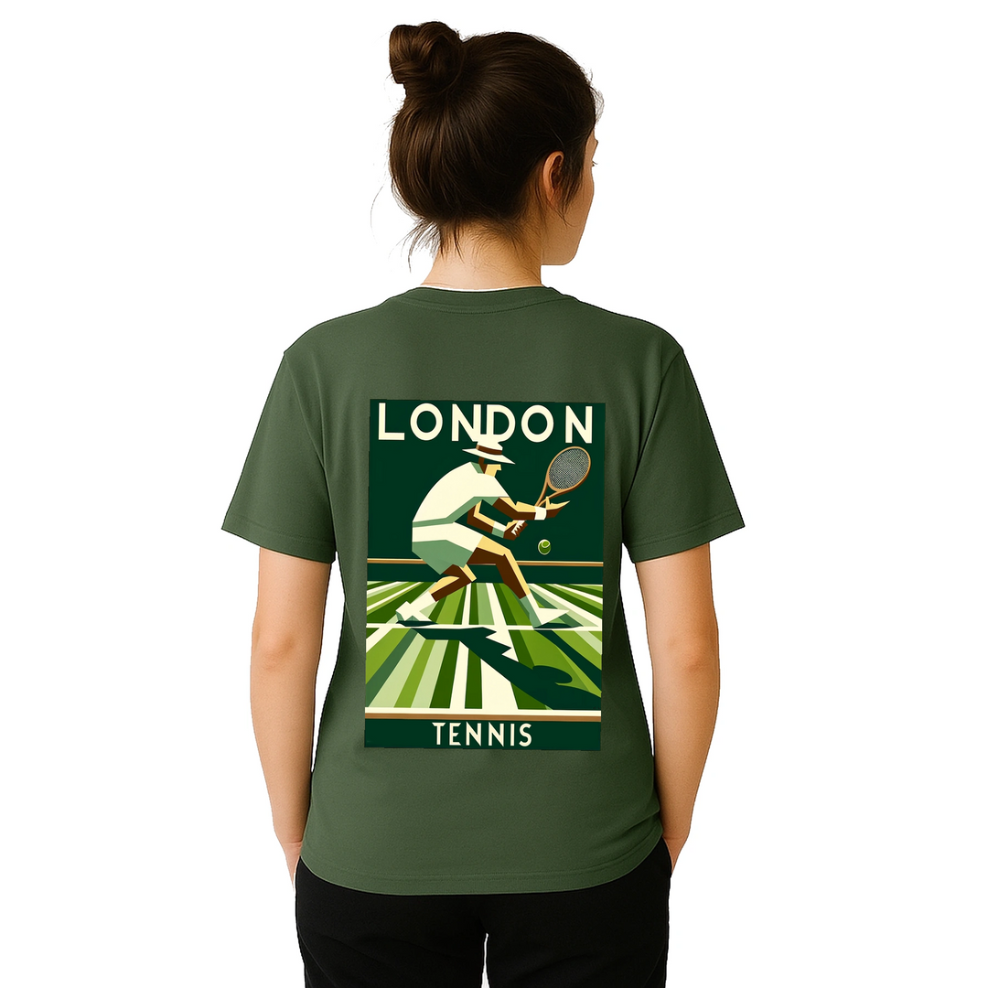 Koszulka tenisowa London z unikalnym wzorem, idealna dla fanów tenisa. Dostępna w rozmiarach S, M, L, XL, XXL