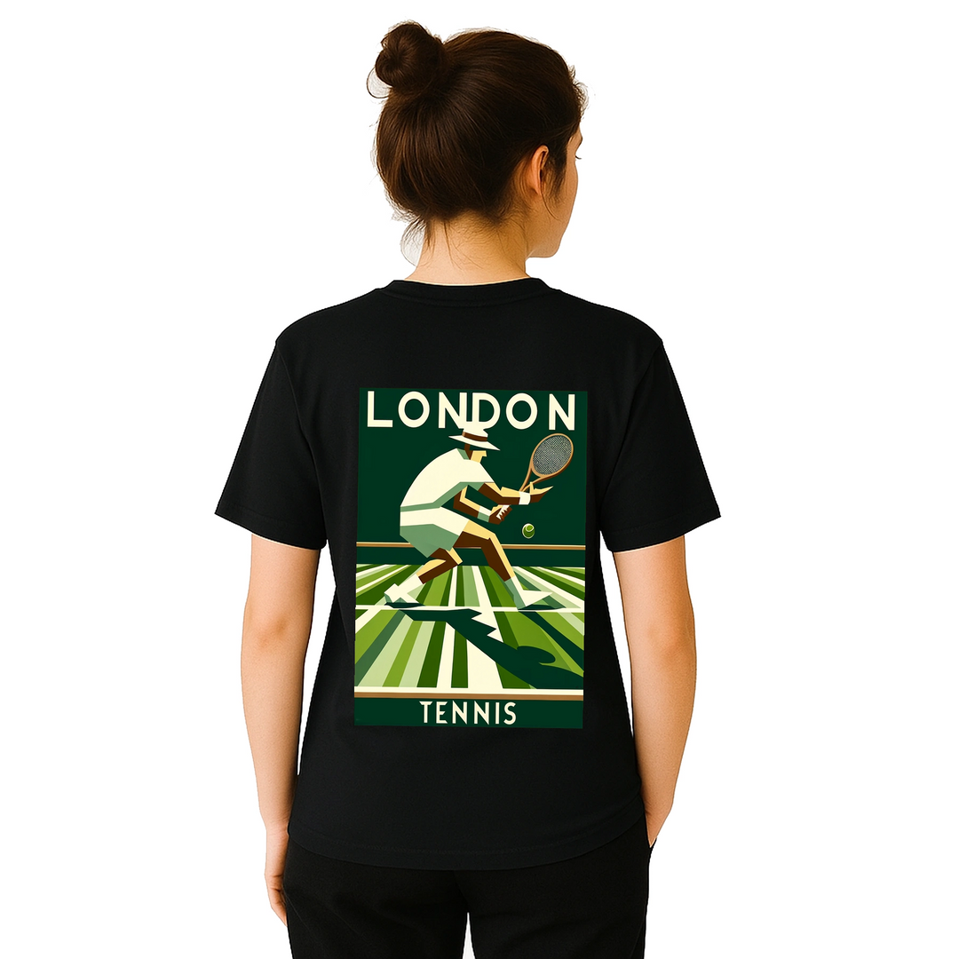 Koszulka tenisowa London z unikalnym wzorem, idealna dla fanów tenisa. Dostępna w rozmiarach S, M, L, XL, XXL