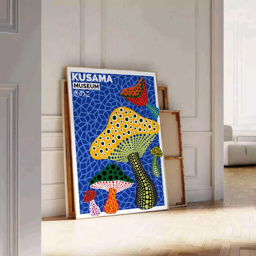 vibrant Mushroom Yayoi Kusama poster stunning blend green yellow touch Japanese art space statement eye piece sizes cm lovers A4 A0