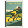 Póster de ciclismo Valkenburg, Países Baixos, em laranja e verde vibrante, ideal para amantes do ciclismo. Disponível em vári