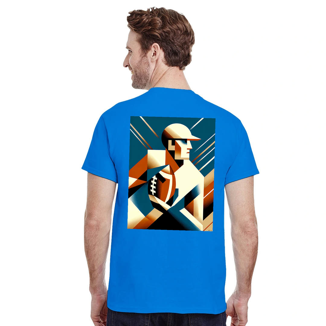 Amerikāņu futbola t-krekls ar drosmīgu dizainu, ideāli piemērots spēlētājiem un faniem. Izgatavots no augstas kvalitātes kokv