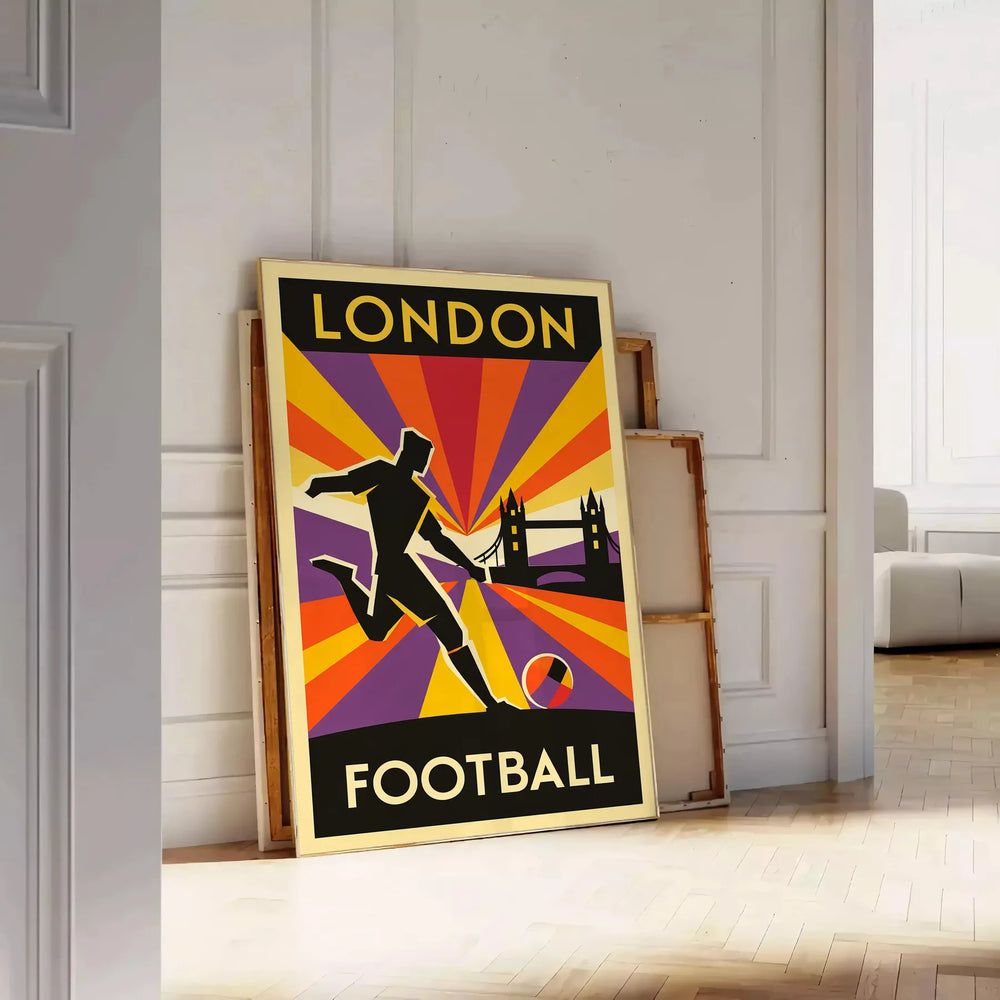 space vibrant London football poster bold orange black colors fan striking design sure eye yours today love UK dimensions A4 cm A0