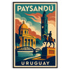 Poster vintage Art Déco Paysandú Uruguay con motivo geometrico arancione e verde