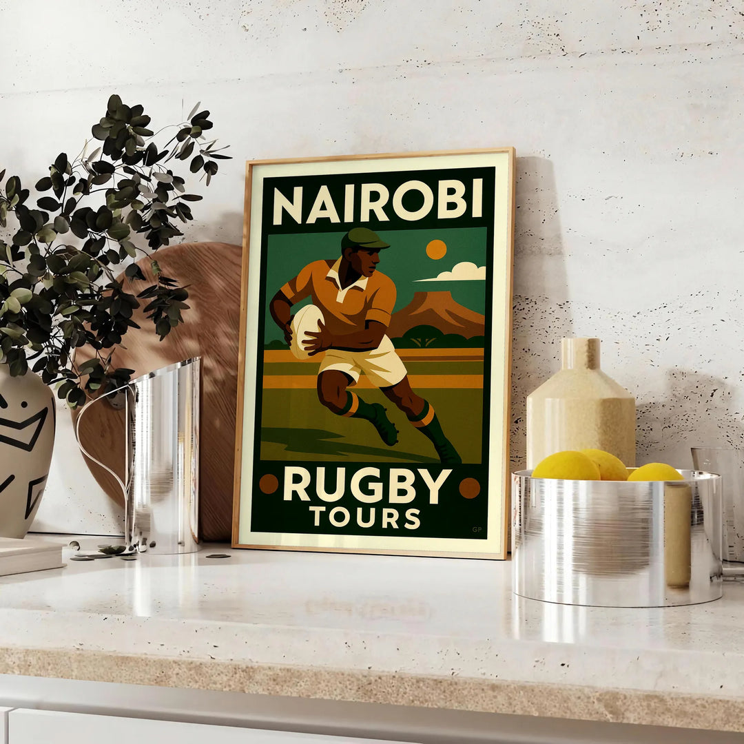 magnifique vintage matchs emblématiques Nairobi poster art déco captivant une touche unique décoration affiche rugby dimensions idéales 50x70 cm disponibles A4 A0