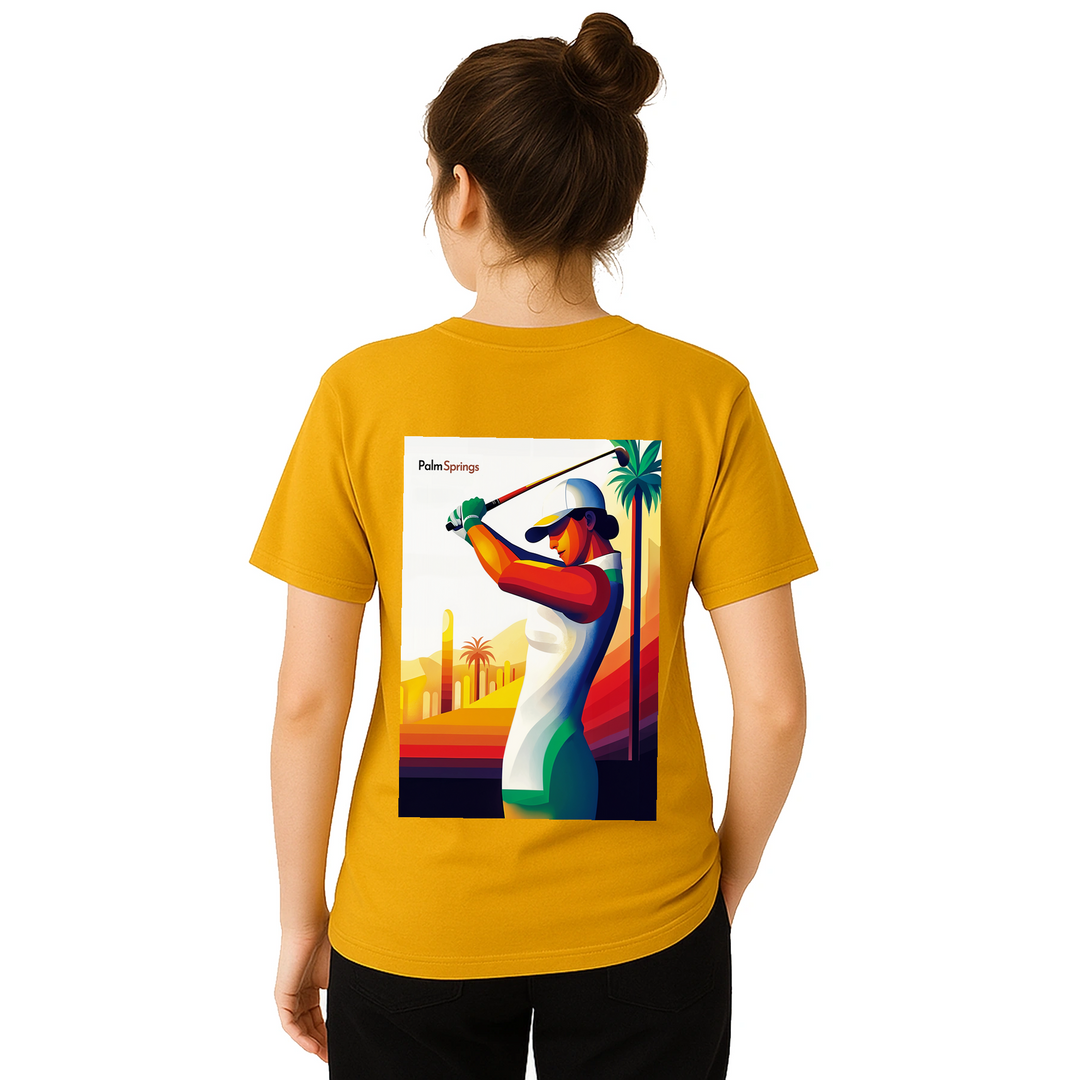 ゴルフパームスプリングスTシャツは、快適さとスタイルを兼ね備えたデザインです。パームスプリングスの陽気な雰囲気を楽しむゴルフ愛好者に最適です。