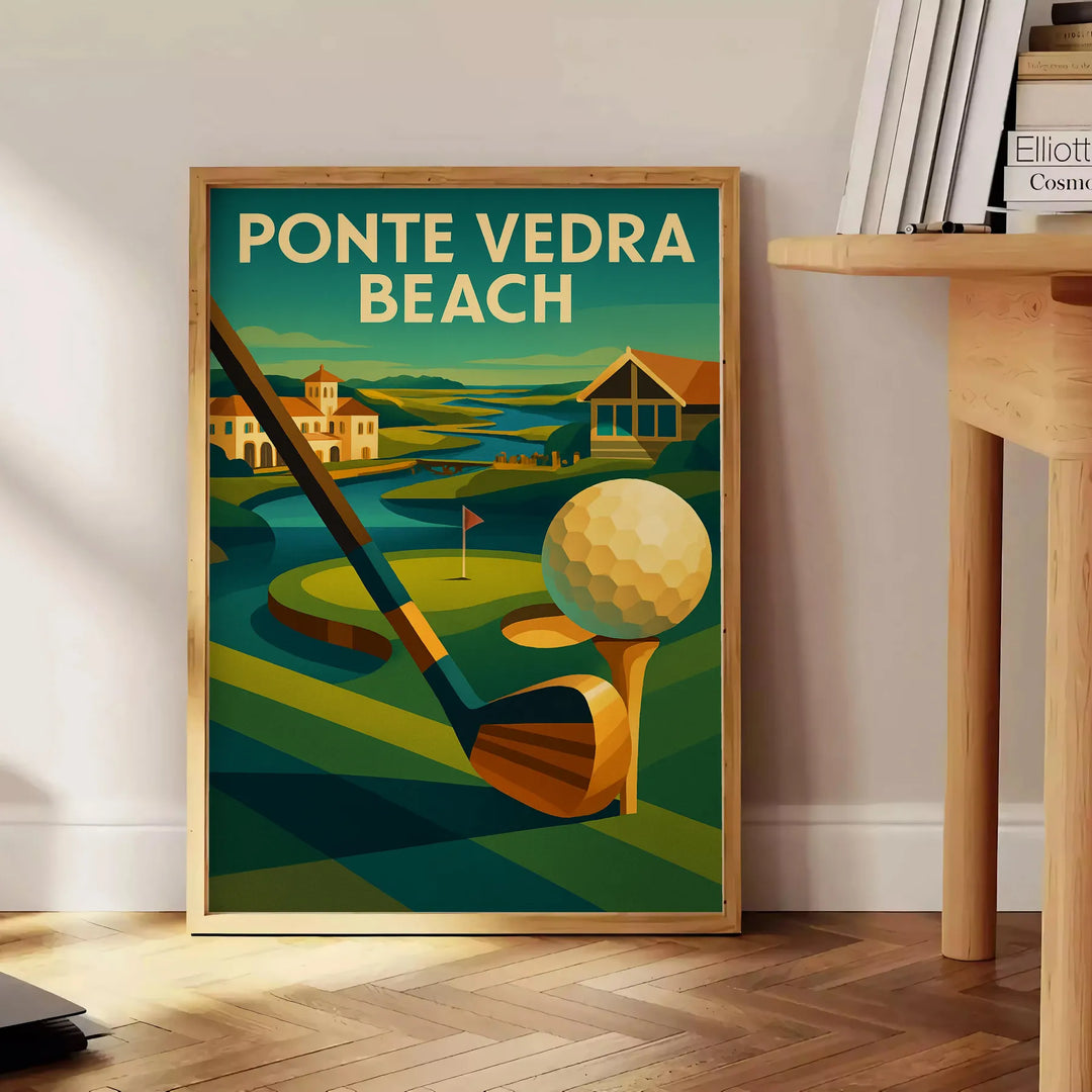 stunning Ponte Vedra Beach Golf Poster Art vibrant yellow green hues spirit vintage wall piece best gift golfers dads men yours today space timeless decor unframed formats