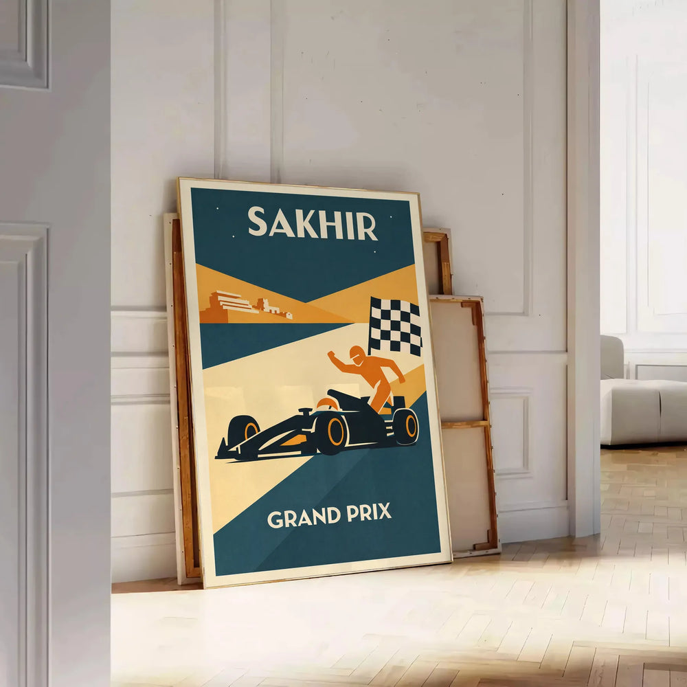 space stunning Sakhir Bahrain F1 poster vibrant orange green colors eye design perfect racing enthusiast favorite size decor today sizes A4 cm A0