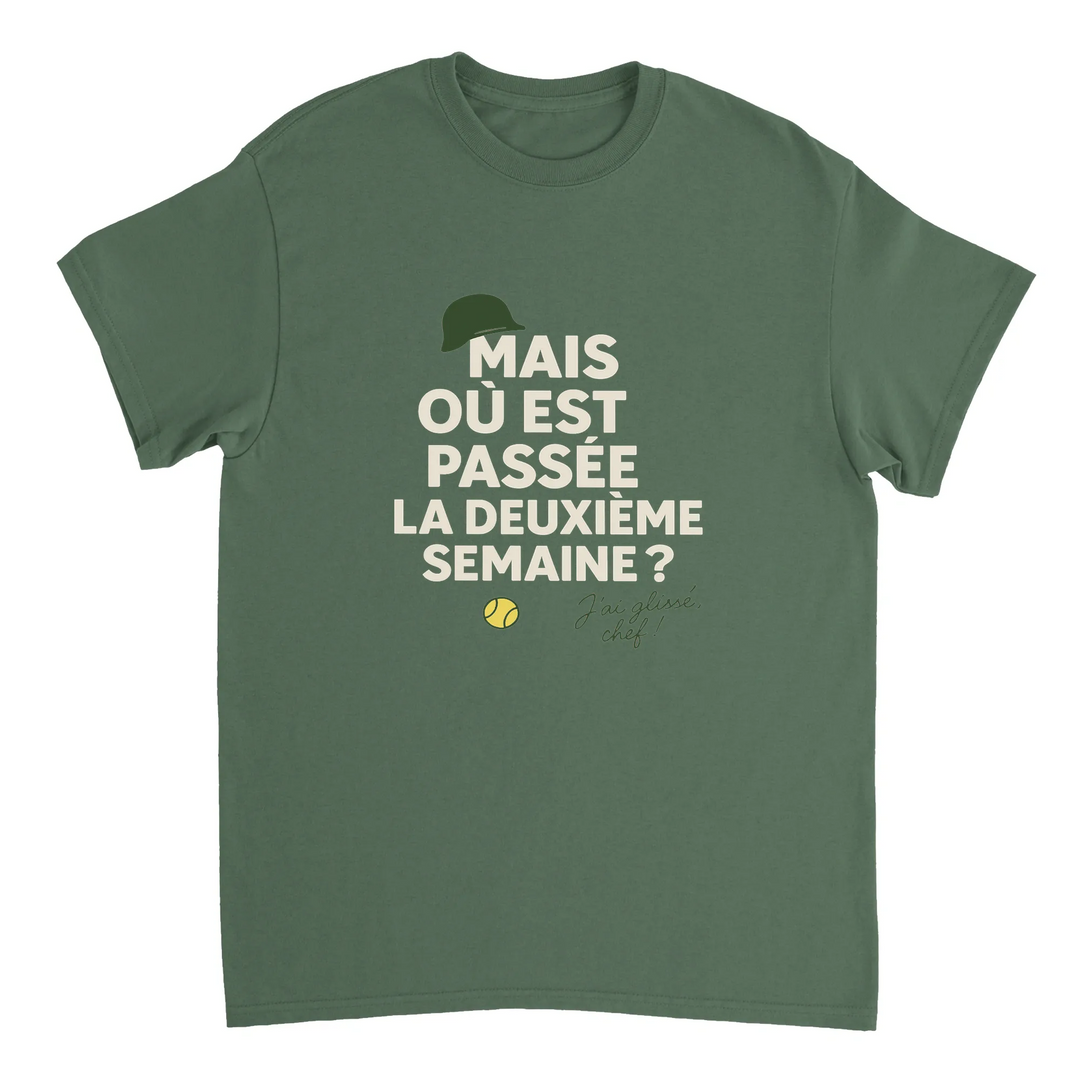Image Military de Où est passée la deuxième semaine Tennis Tshirt [color:military] [view:front]