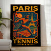Plakat w stylu vintage przedstawiający tenis w Paryżu, idealny dla miłośników sportu i sztuki, w odcieniach szaro-niebieskich