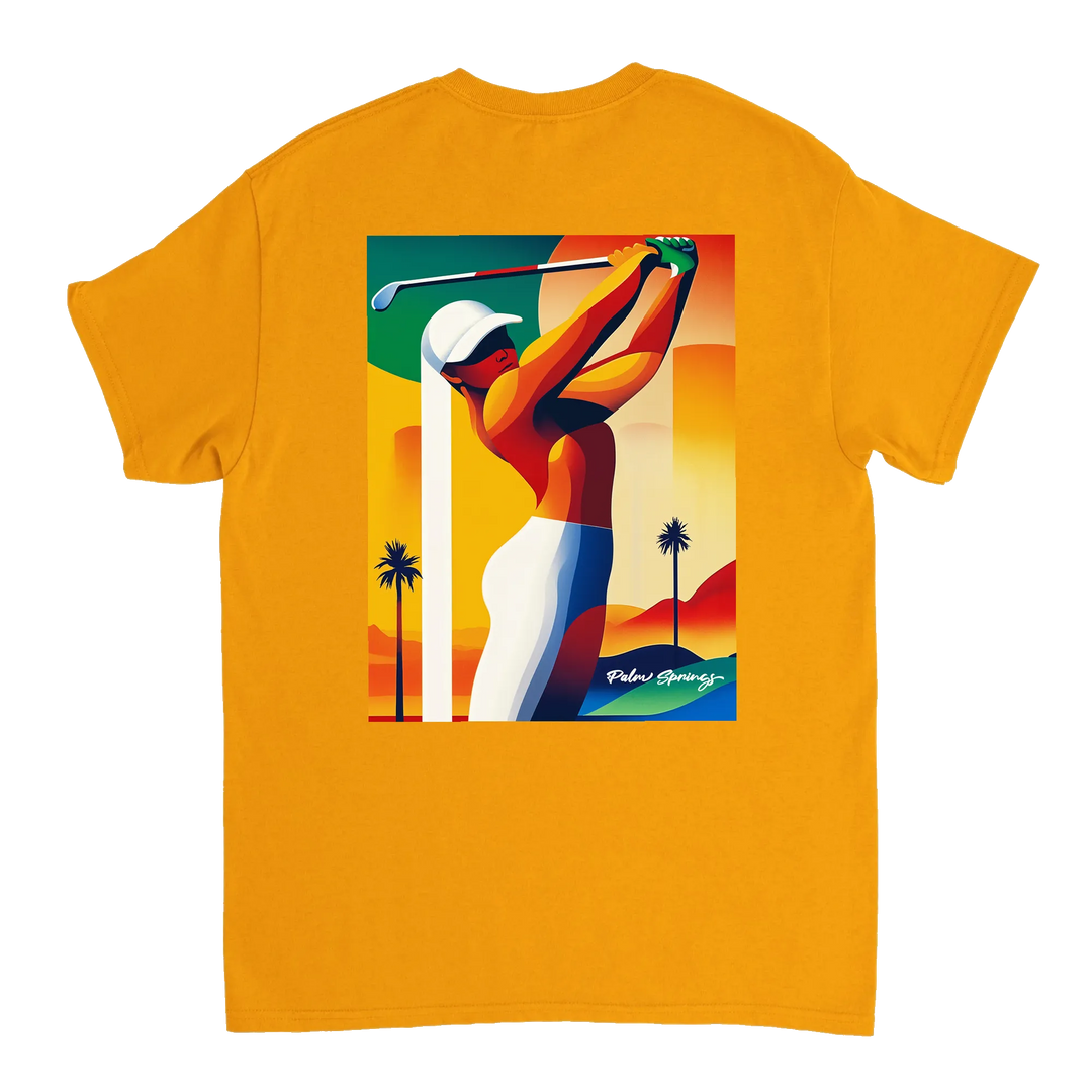 パームスプリングスゴルフTシャツは、明るいデザインが特徴で、ゴルフ場でも普段使いでも活躍する一枚です。サイズはSからXXLまで揃っています。