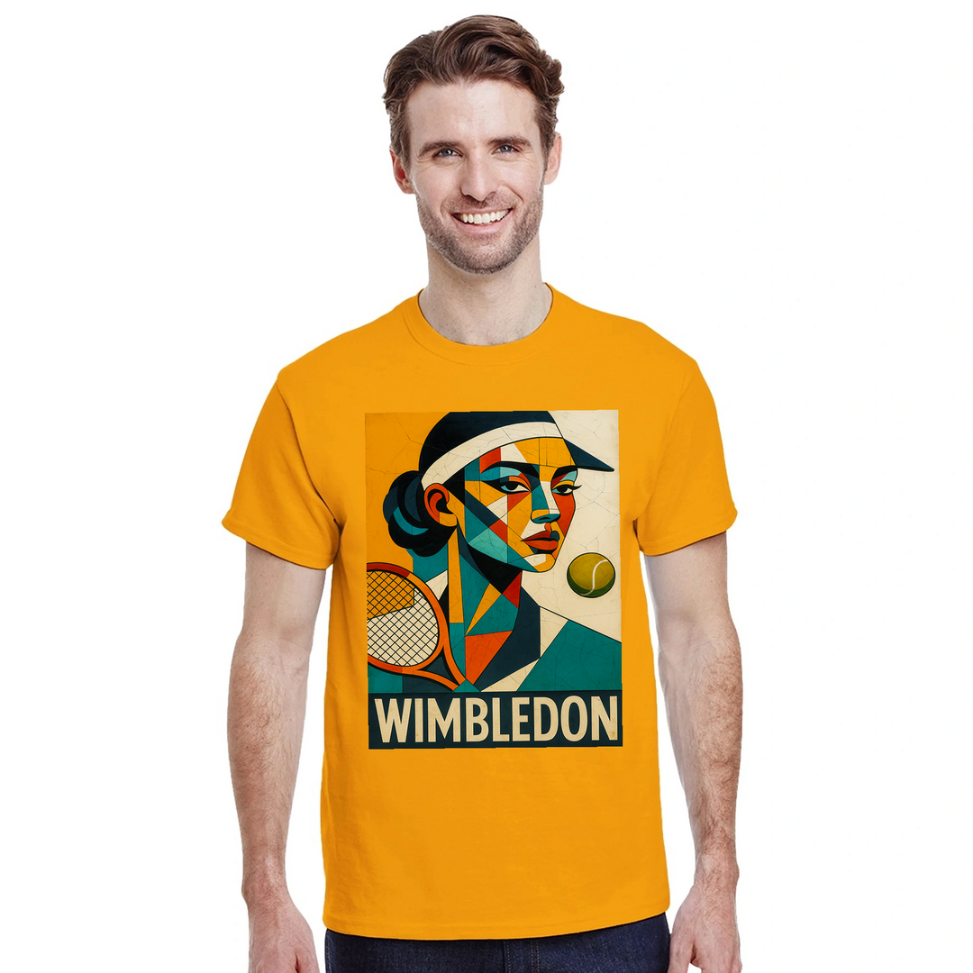 T-shirt Cubista Wimbledon, ideal para amantes do ténis, em algodão macio e respirável, combina arte e desporto