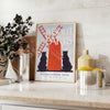 vintage Paris poster captivating gray red hues perfect timeless elegance space gift unique wall art piece exquisite artwork enchanting allure