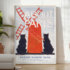 vintage Paris poster captivating gray red hues perfect timeless elegance space gift unique wall art piece exquisite artwork enchanting allure