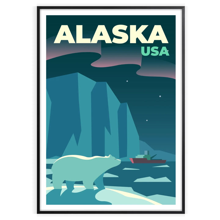 Affiche de voyage imprimée en Alaska aux États-Unis