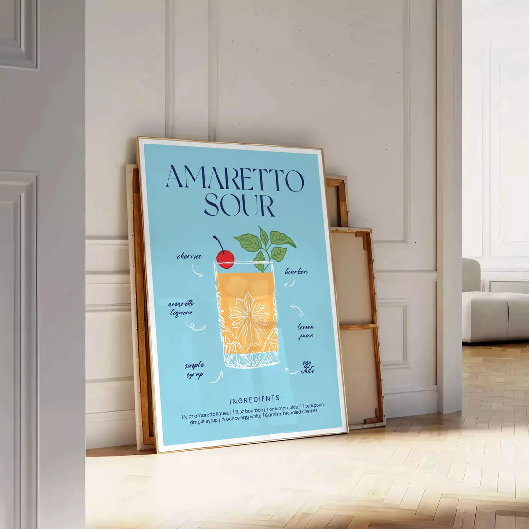 Amaretto Sour Cocktail Poster Travel Poster High Quality Frame Premium Print Home Decor Color