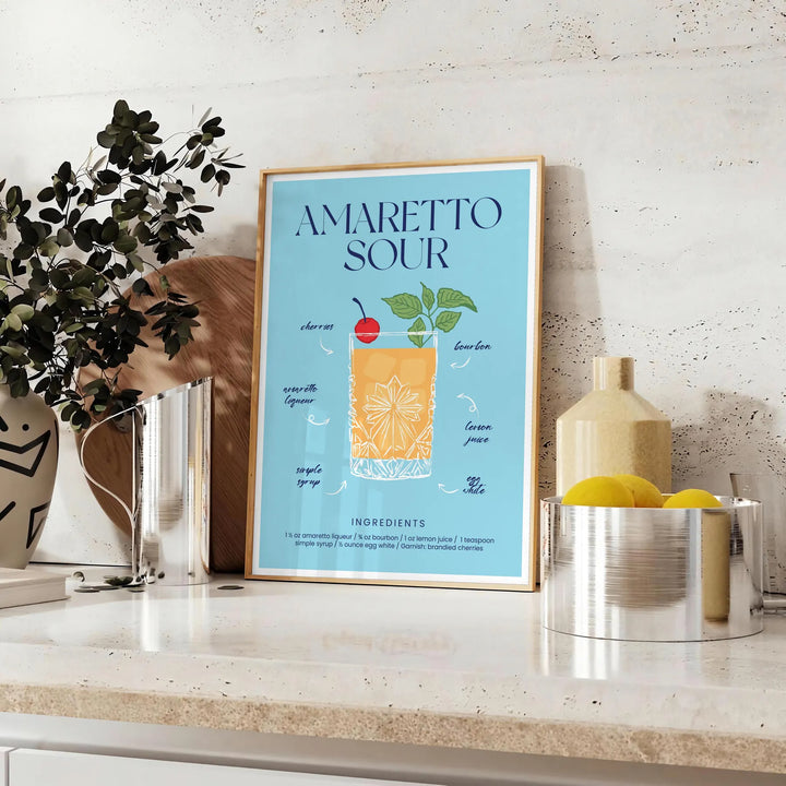 Amaretto Sour Cocktail Poster Travel Poster High Quality Frame Premium Print Home Decor Color