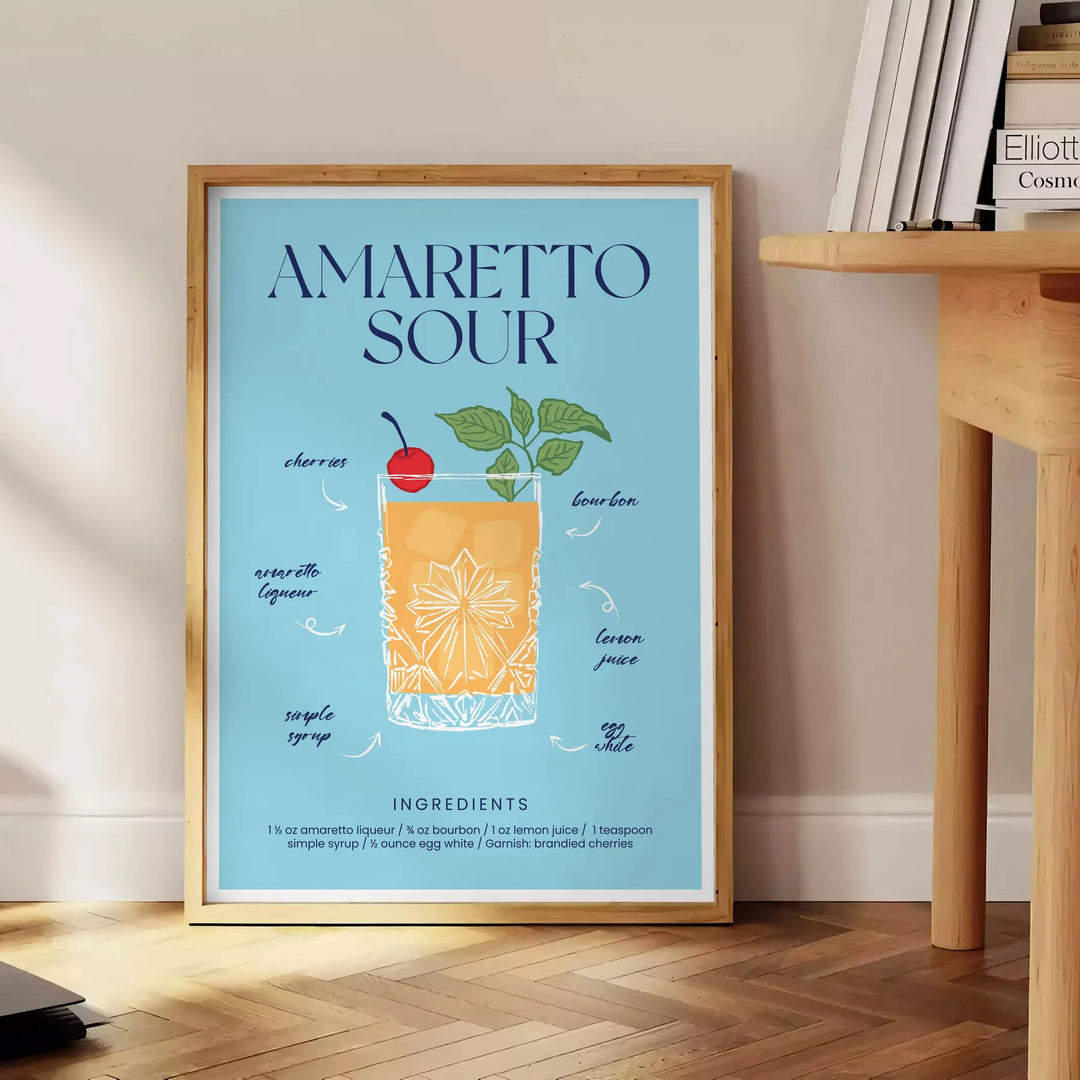 Amaretto Sour Cocktail Poster Travel Poster High Quality Frame Premium Print Home Decor Color