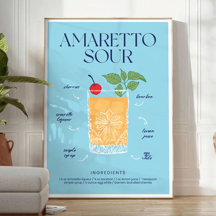 Amaretto Sour Cocktail Poster Travel Poster High Quality Frame Premium Print Home Decor Color