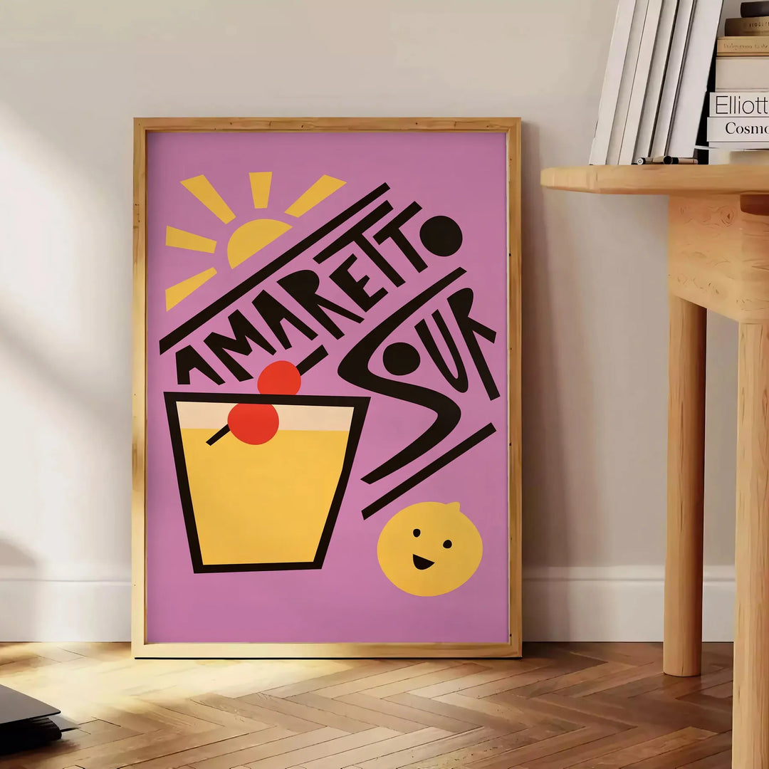 Ameretto Sour Cocktail Print Travel Poster High Quality Frame Premium Print Home Decor Color