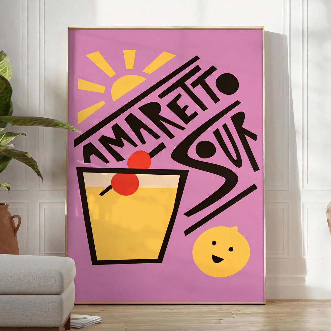 Ameretto Sour Cocktail Print Travel Poster High Quality Frame Premium Print Home Decor Color