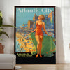 charm Atlantic City stunning travel poster vibrant green blue hues wall art piece unique gift refreshing touch room sizes A4 cm A0