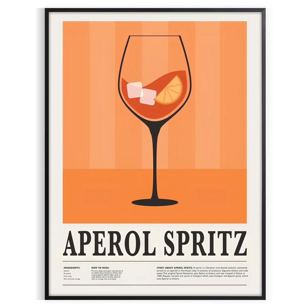 Aperol Spritz Cocktail Print Travel Poster High Quality Frame Premium Print Home Decor Color