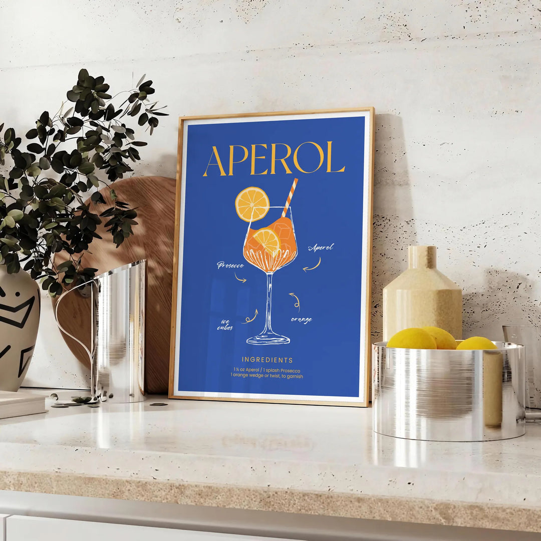 Aperol Cocktail Art Travel Poster High Quality Frame Premium Print Home Decor Color