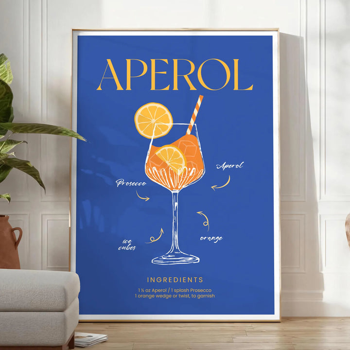 Aperol Cocktail Art Travel Poster High Quality Frame Premium Print Home Decor Color